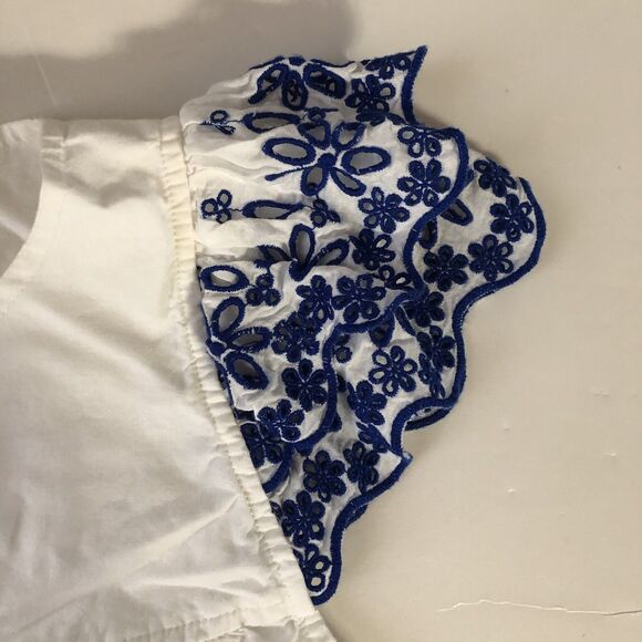 Madewell Womens Blouse White Blue Floral Scoop Embroidered Eyelets Size 12 - Picture 10 of 16
